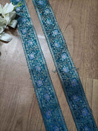 Blue Banarasi Handloom Vintage Pure Silk Border ( 0.75 Mtr ) - Luxurion World