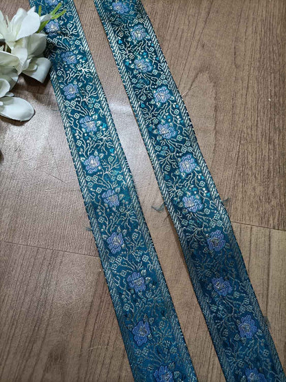 Blue Banarasi Handloom Vintage Pure Silk Border ( 0.75 Mtr ) - Luxurion World