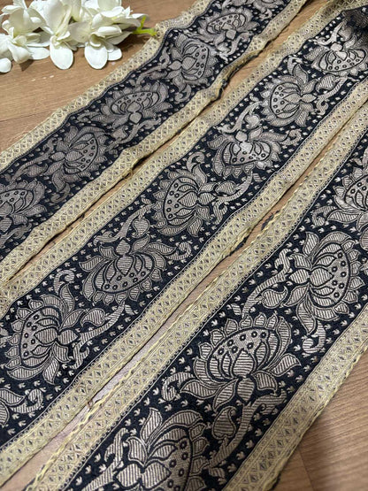 Black Banarasi Handloom Vintage Pure Silk Border ( 1 Mtr ) - Luxurion World