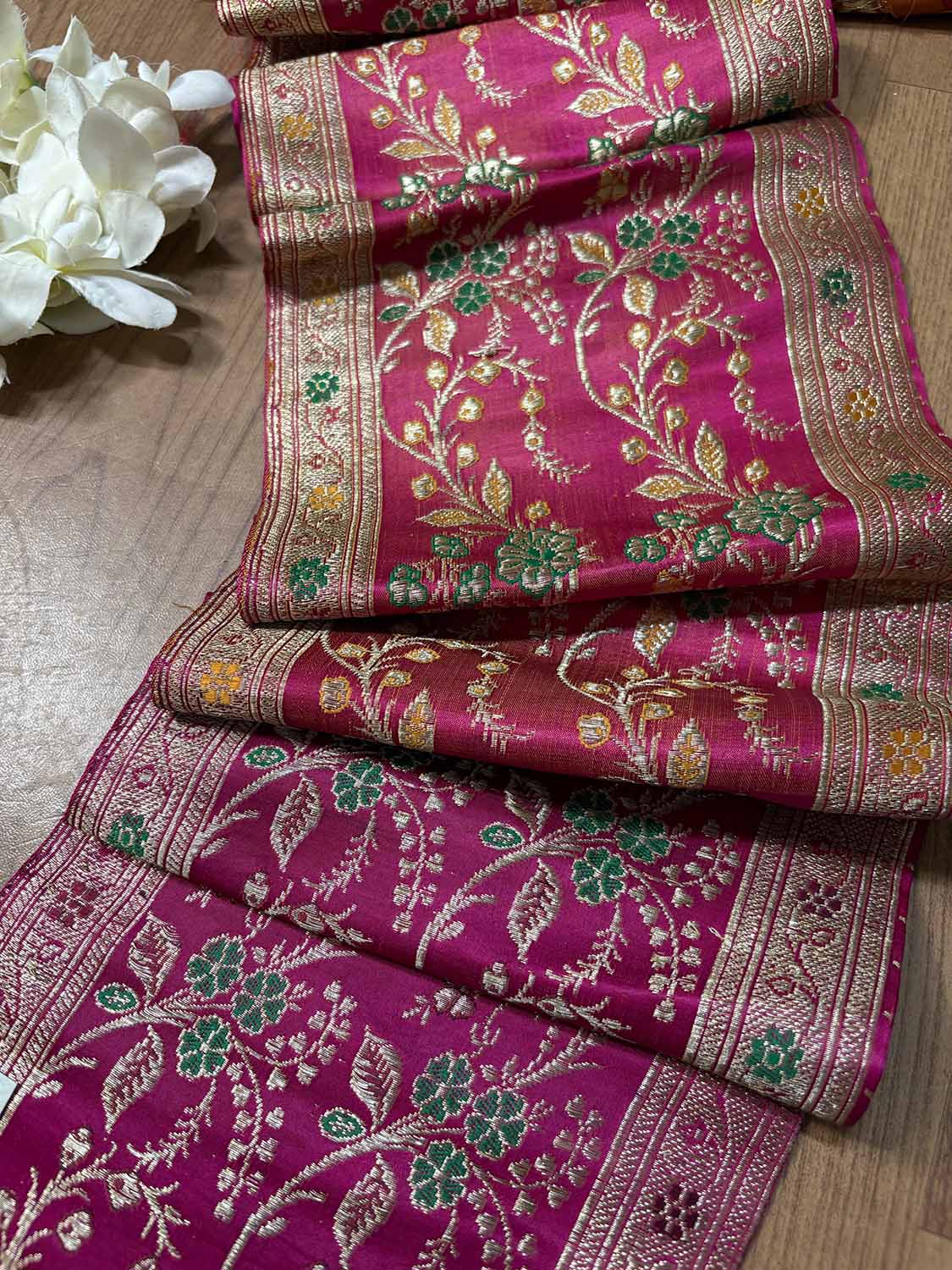 Pink Banarasi Handloom Vintage Pure Silk Border ( 1 Mtr ) - Luxurion World