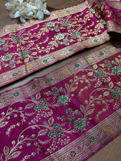 Pink Banarasi Handloom Vintage Pure Silk Border ( 1 Mtr ) - Luxurion World