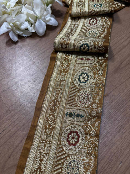 Golden Banarasi Handloom Vintage Pure Silk Border ( 1 Mtr ) - Luxurion World