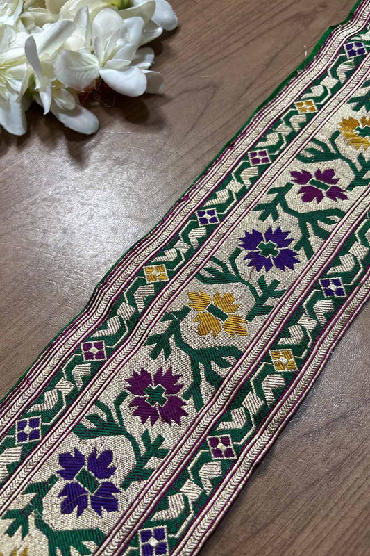 Multicolor Banarasi Handloom Vintage Pure Silk Border ( 1 Mtr ) - Luxurion World