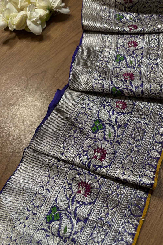 Blue Banarasi Handloom Vintage Pure Silk Border ( 0.75 mtr ) - Luxurion World