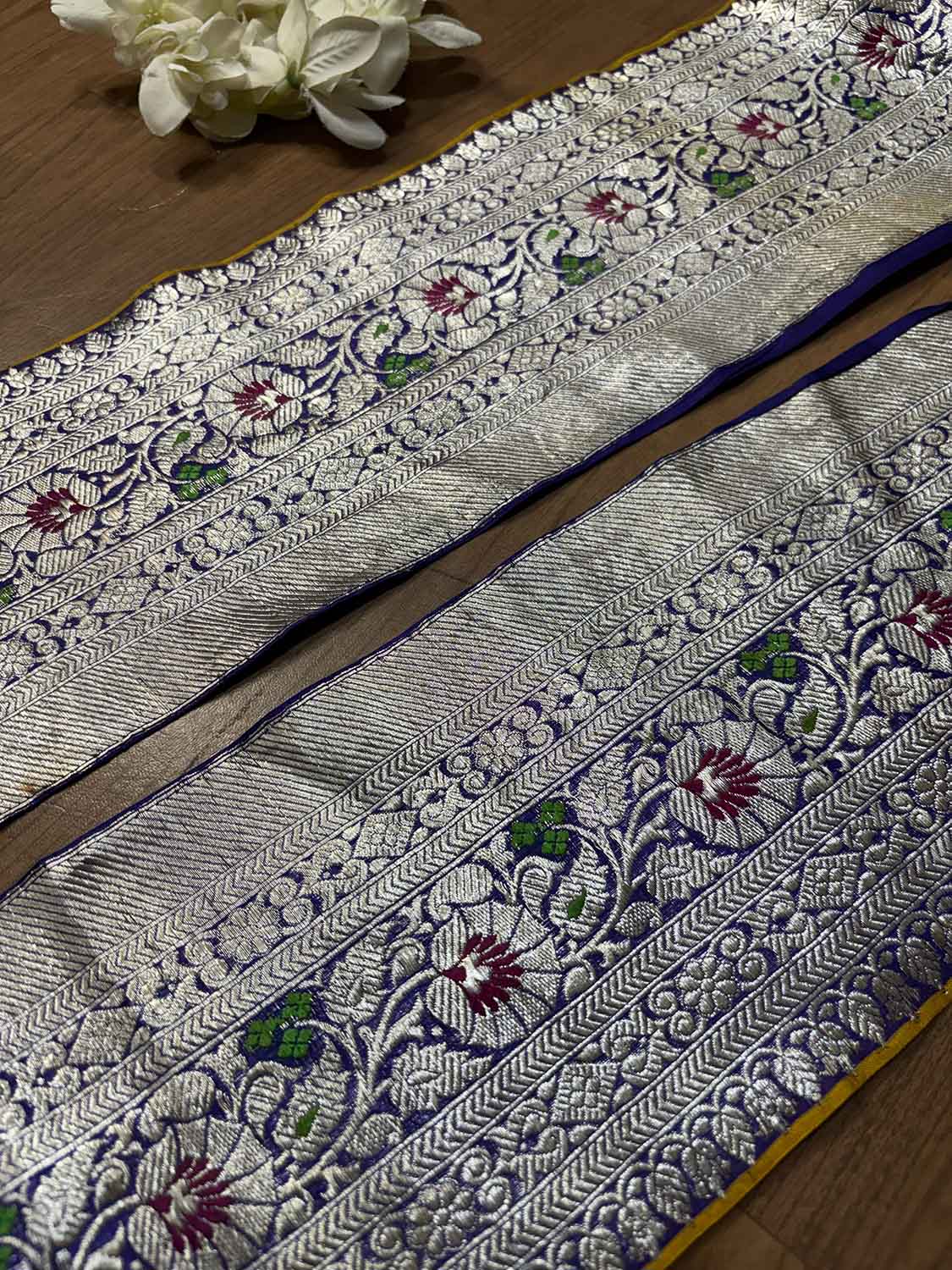 Blue Banarasi Handloom Vintage Pure Silk Border ( 0.75 mtr ) - Luxurion World