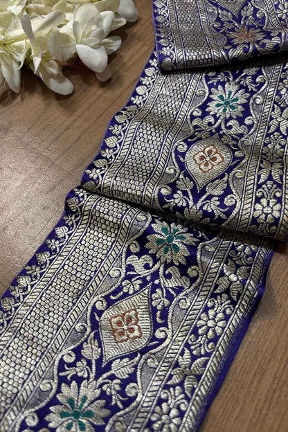 Blue Banarasi Handloom Vintage Pure Silk Border ( 0.75 Mtr ) - Luxurion World