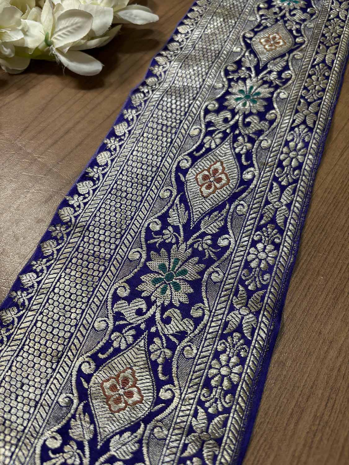 Blue Banarasi Handloom Vintage Pure Silk Border ( 0.75 Mtr ) - Luxurion World