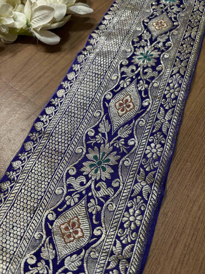 Blue Banarasi Handloom Vintage Pure Silk Border ( 0.75 Mtr ) - Luxurion World