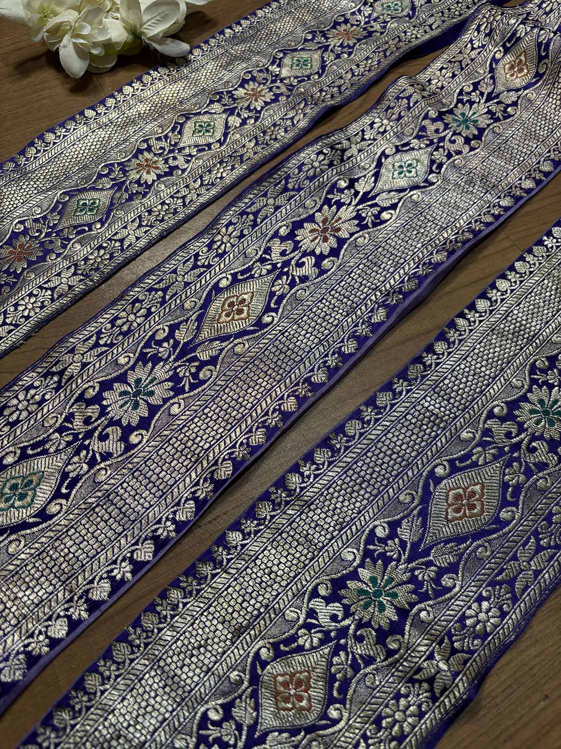 Blue Banarasi Handloom Vintage Pure Silk Border ( 0.75 Mtr ) - Luxurion World