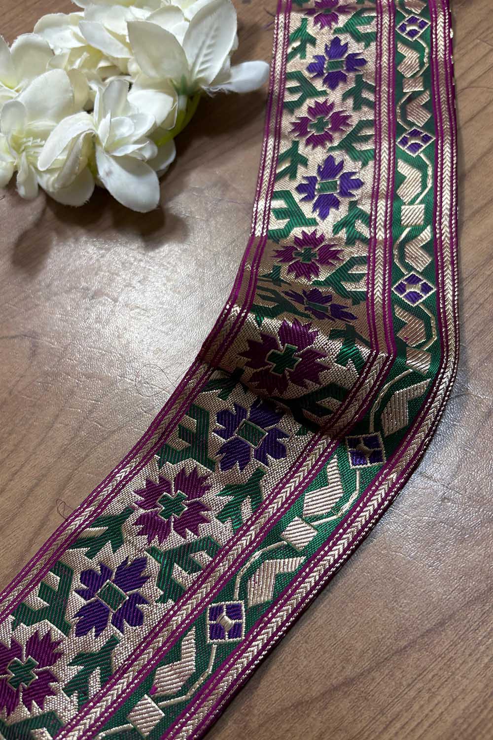 Multicolor Banarasi Handloom Vintage Pure Silk Border ( 0.75 Mtr ) - Luxurion World