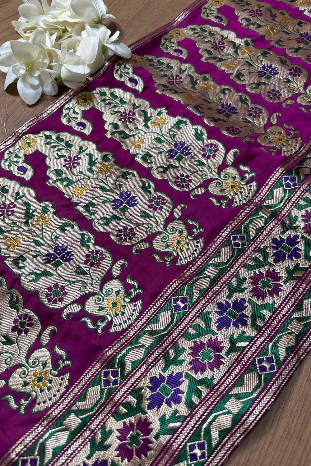 Exquisite Purple Banarasi Handloom Vintage Pure Silk Border ( 0.75 Mtr ) - Luxurion World
