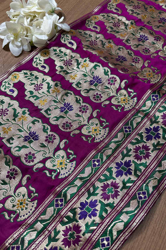 Exquisite Purple Banarasi Handloom Vintage Pure Silk Border ( 0.75 Mtr ) - Luxurion World