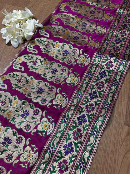 Exquisite Purple Banarasi Handloom Vintage Pure Silk Border ( 0.75 Mtr ) - Luxurion World