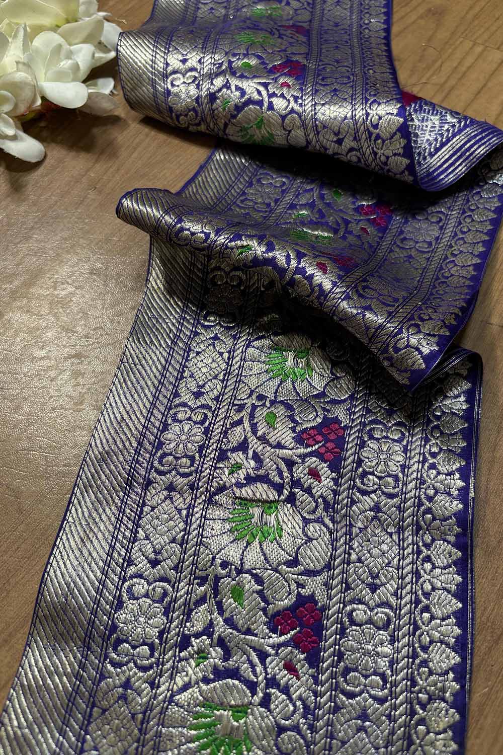 Blue Banarasi Handloom Vintage Pure Silk Border ( 0.75 Mtr ) - Luxurion World