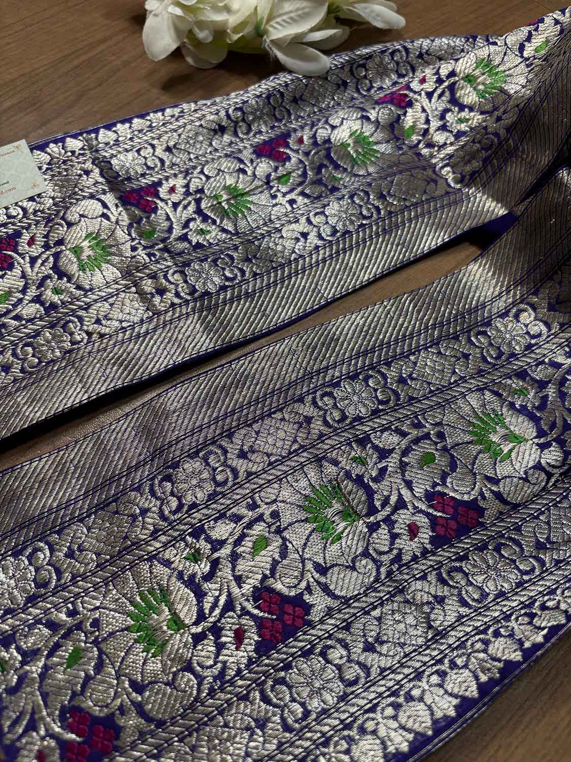Blue Banarasi Handloom Vintage Pure Silk Border ( 0.75 Mtr ) - Luxurion World