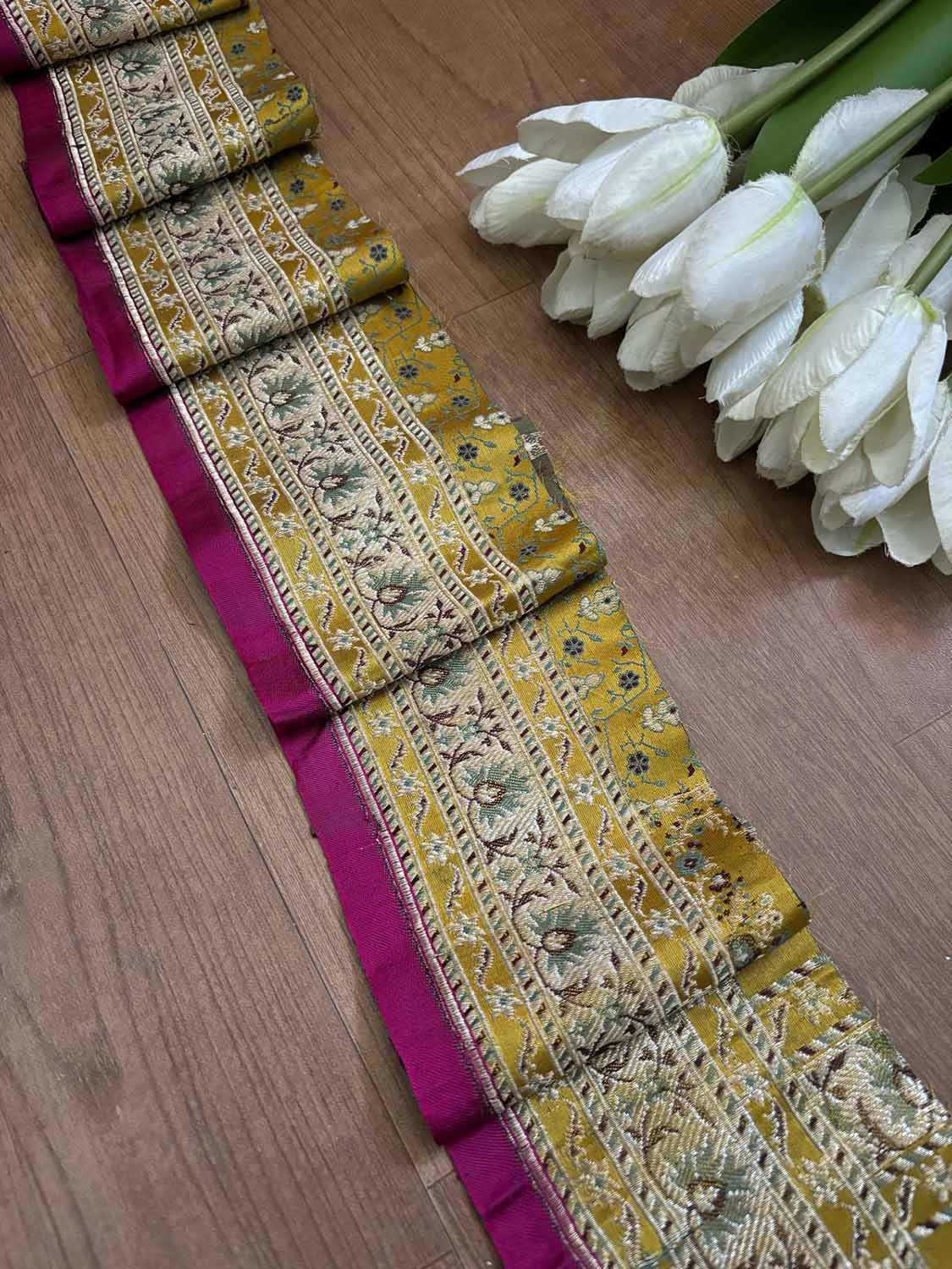 Yellow Banarasi Handloom Vintage Pure Silk Border ( 0.50 Mtr ) - Luxurion World
