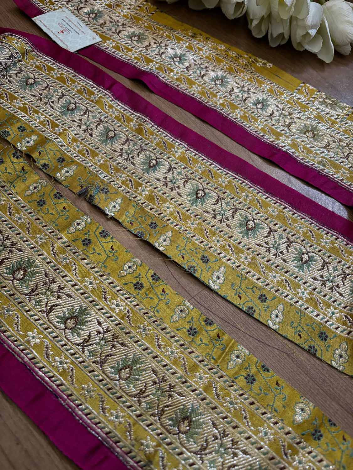 Yellow Banarasi Handloom Vintage Pure Silk Border ( 0.50 Mtr ) - Luxurion World