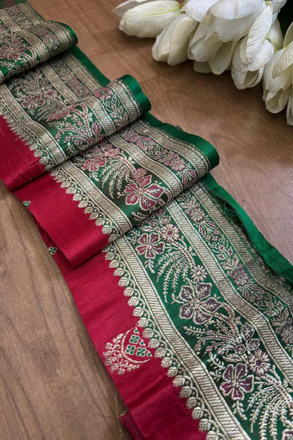 Green Banarasi Handloom Vintage Pure Silk Border ( 1 Mtr ) - Luxurion World