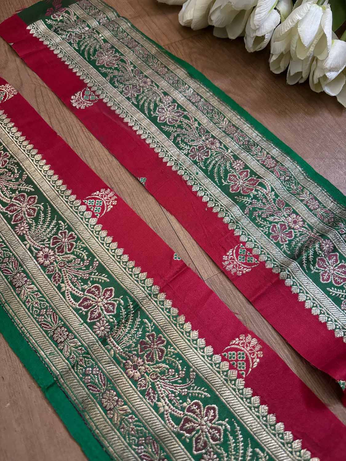 Green Banarasi Handloom Vintage Pure Silk Border ( 1 Mtr ) - Luxurion World