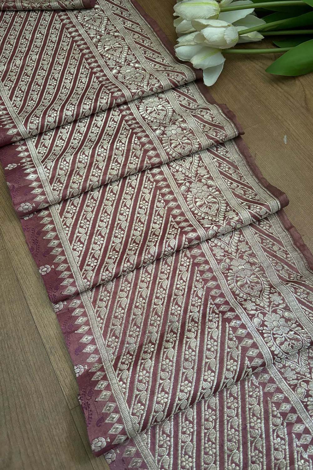 Pink Banarasi Handloom Vintage Pure Silk Border ( 1 Mtr ) - Luxurion World