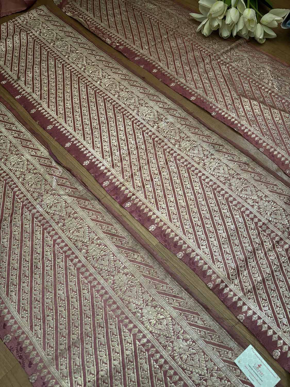 Pink Banarasi Handloom Vintage Pure Silk Border ( 1 Mtr ) - Luxurion World