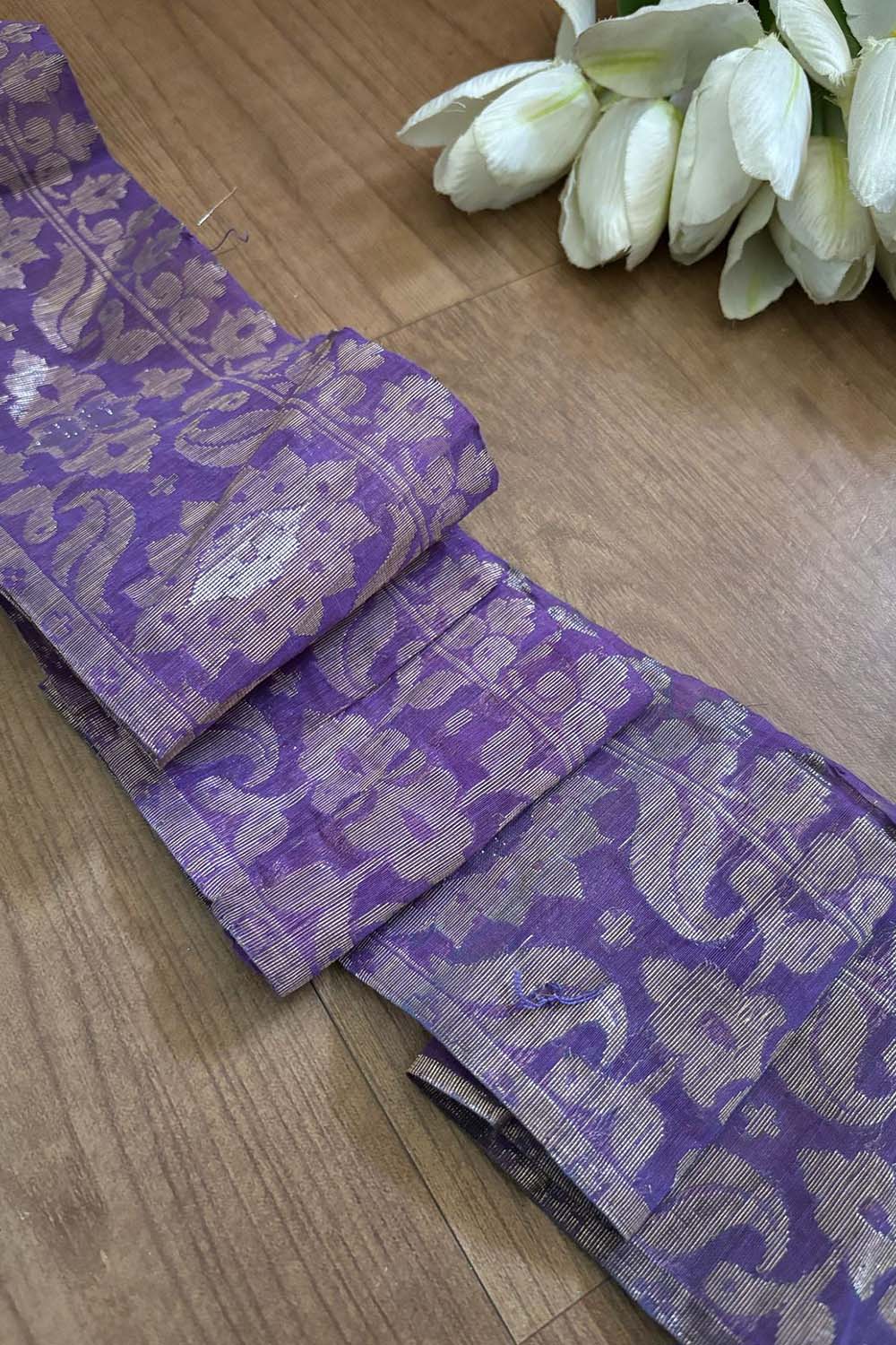 Purple Banarasi Handloom Vintage Pure Silk Border ( 1 Mtr ) - Luxurion World