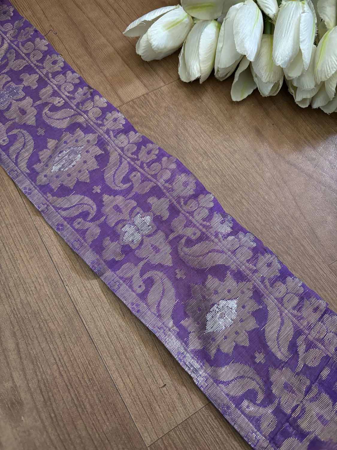 Purple Banarasi Handloom Vintage Pure Silk Border ( 1 Mtr ) - Luxurion World