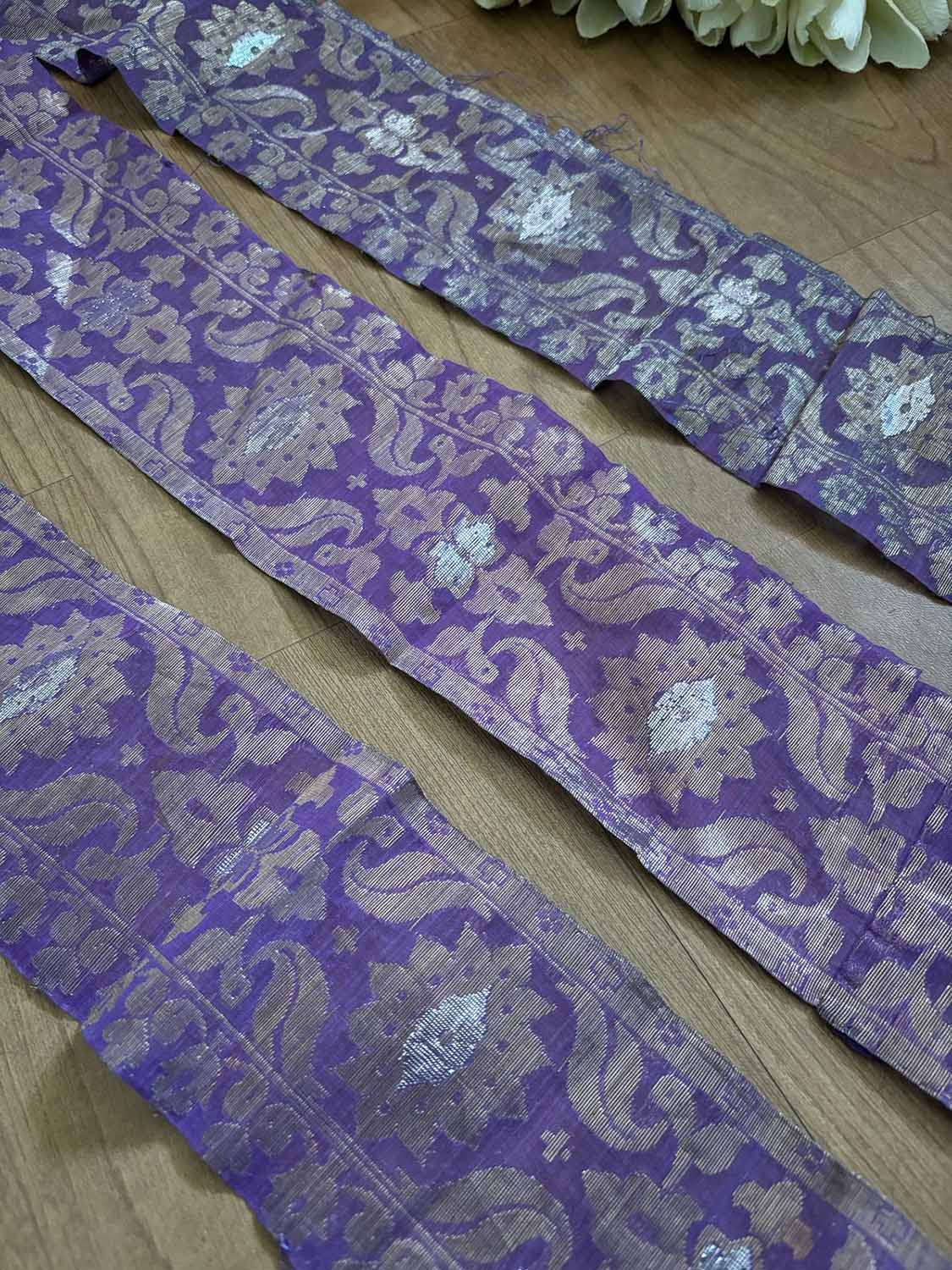 Purple Banarasi Handloom Vintage Pure Silk Border ( 1 Mtr ) - Luxurion World