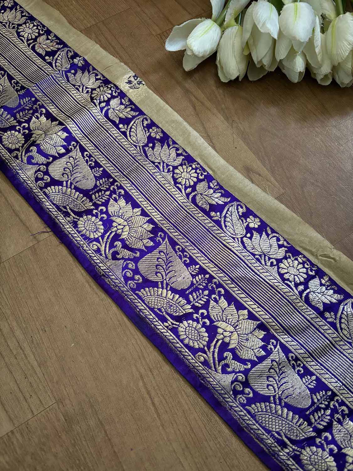 Blue Banarasi Handloom Vintage Pure Silk Border ( 0.75 Mtr ) - Luxurion World