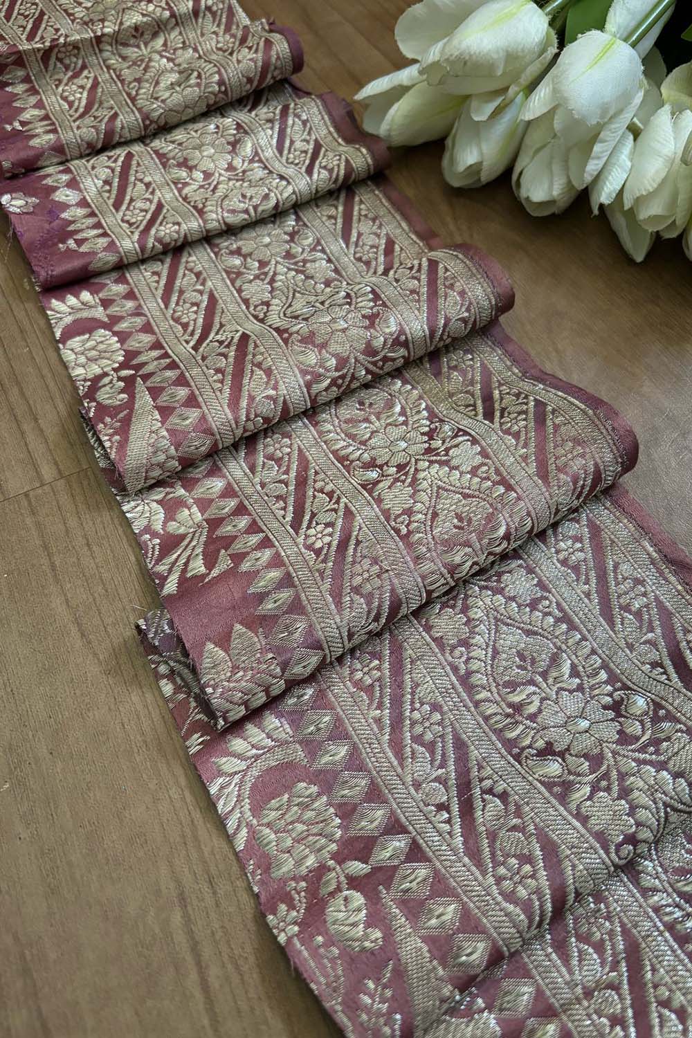 Pink Banarasi Handloom Vintage Pure Silk Border ( 1 Mtr ) - Luxurion World