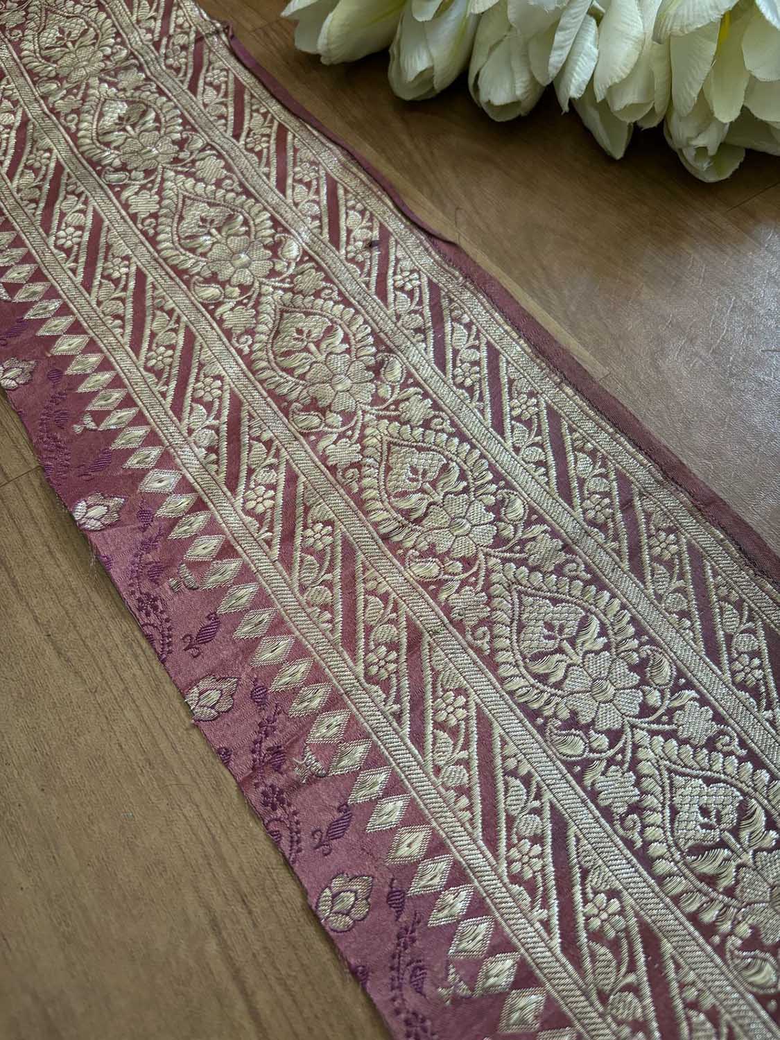 Pink Banarasi Handloom Vintage Pure Silk Border ( 1 Mtr ) - Luxurion World