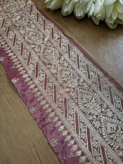 Pink Banarasi Handloom Vintage Pure Silk Border ( 1 Mtr ) - Luxurion World