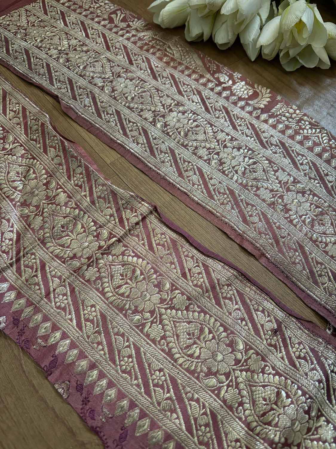 Pink Banarasi Handloom Vintage Pure Silk Border ( 1 Mtr ) - Luxurion World