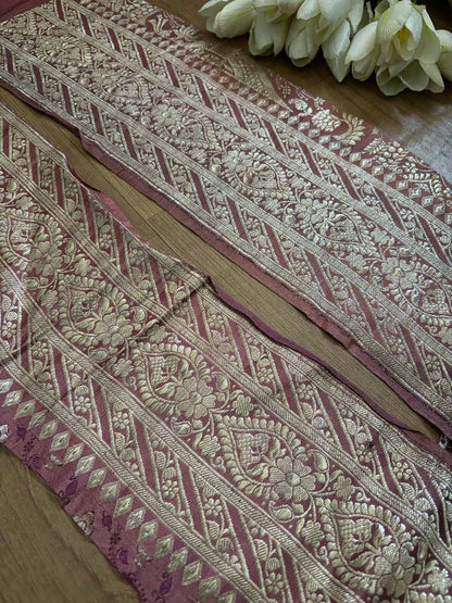 Pink Banarasi Handloom Vintage Pure Silk Border ( 1 Mtr ) - Luxurion World