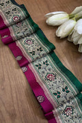 Green Banarasi Handloom Vintage Pure Silk Border ( 1 Mtr ) - Luxurion World