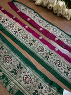 Green Banarasi Handloom Vintage Pure Silk Border ( 1 Mtr ) - Luxurion World
