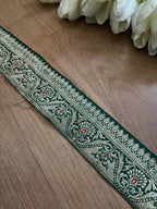 Green Banarasi Handloom Vintage Pure Silk Border ( 1 Mtr ) - Luxurion World
