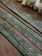 Green Banarasi Handloom Vintage Pure Silk Border ( 1 Mtr ) - Luxurion World