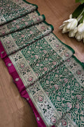 Green Banarasi Handloom Vintage Pure Silk Border ( 1 Mtr ) - Luxurion World