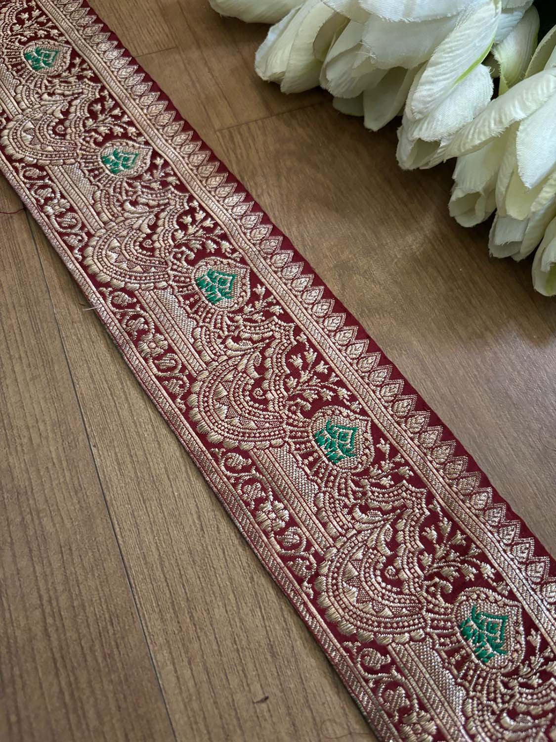 Maroon Banarasi Handloom Vintage Pure Silk Border ( 1 Mtr ) - Luxurion World