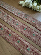 Maroon Banarasi Handloom Vintage Pure Silk Border ( 1 Mtr ) - Luxurion World