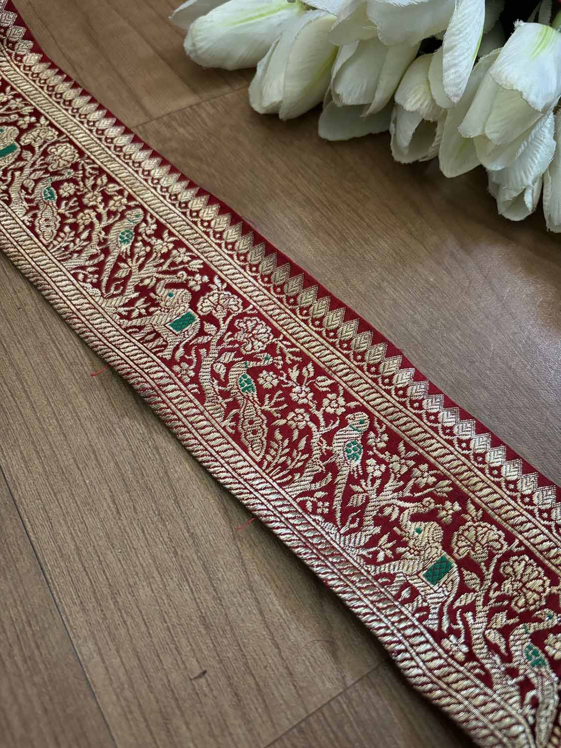 Maroon Banarasi Handloom Vintage Pure Silk Border ( 1.5 Mtr ) - Luxurion World