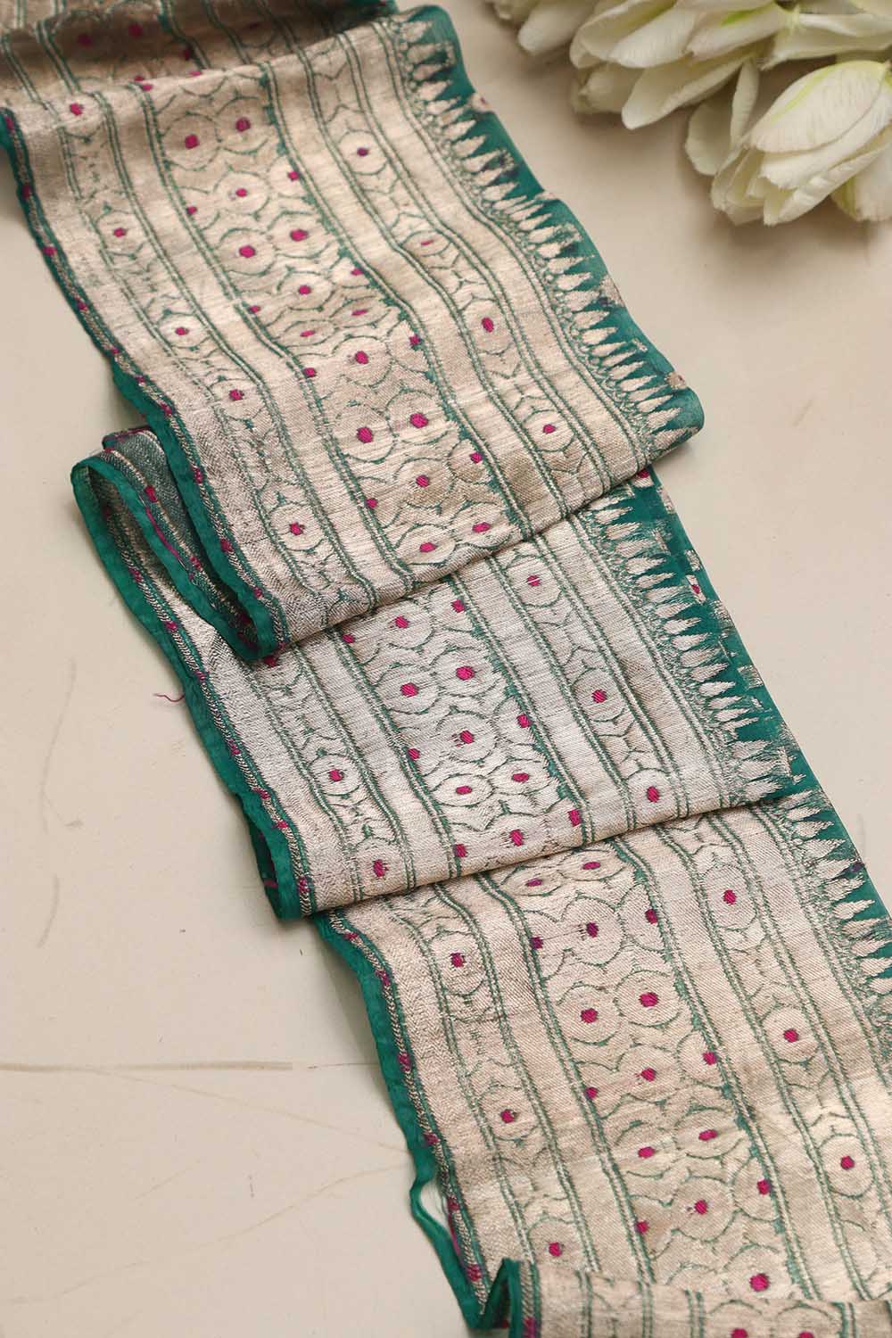 Green Banarasi Handloom Vintage Pure Silk Border ( 1 Mtr ) - Luxurion World