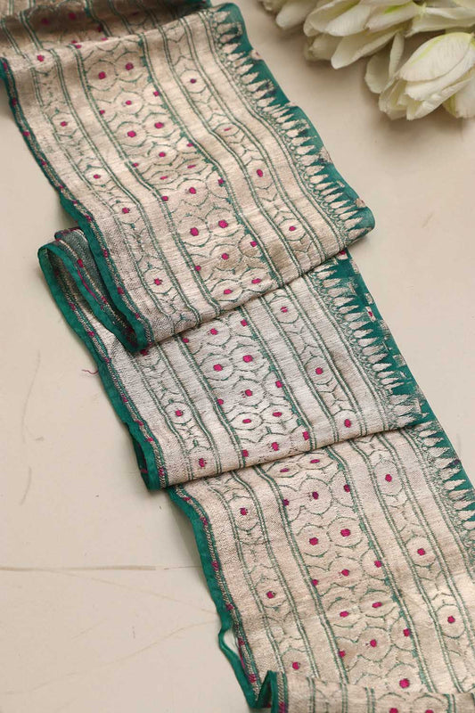 Green Banarasi Handloom Vintage Pure Silk Border ( 1 Mtr ) - Luxurion World