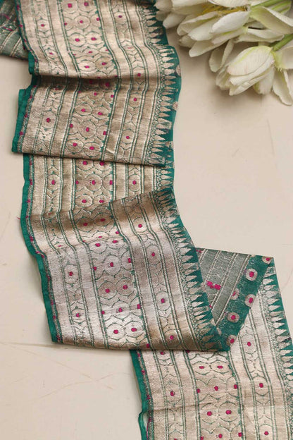 Green Banarasi Handloom Vintage Pure Silk Border ( 1 Mtr ) - Luxurion World