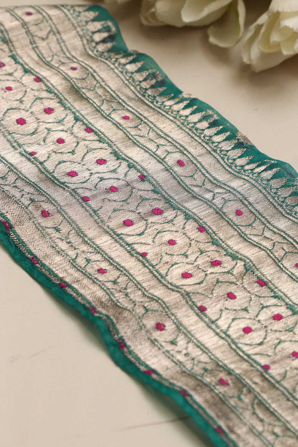 Green Banarasi Handloom Vintage Pure Silk Border ( 1 Mtr ) - Luxurion World