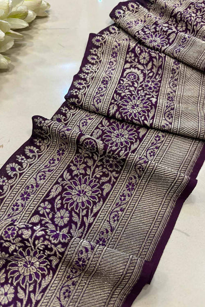 Purple Banarasi Handloom Vintage Pure Silk Border ( 1 Mtr ) - Luxurion World