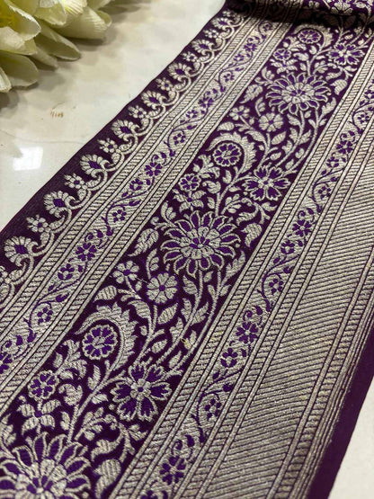 Purple Banarasi Handloom Vintage Pure Silk Border ( 1 Mtr ) - Luxurion World