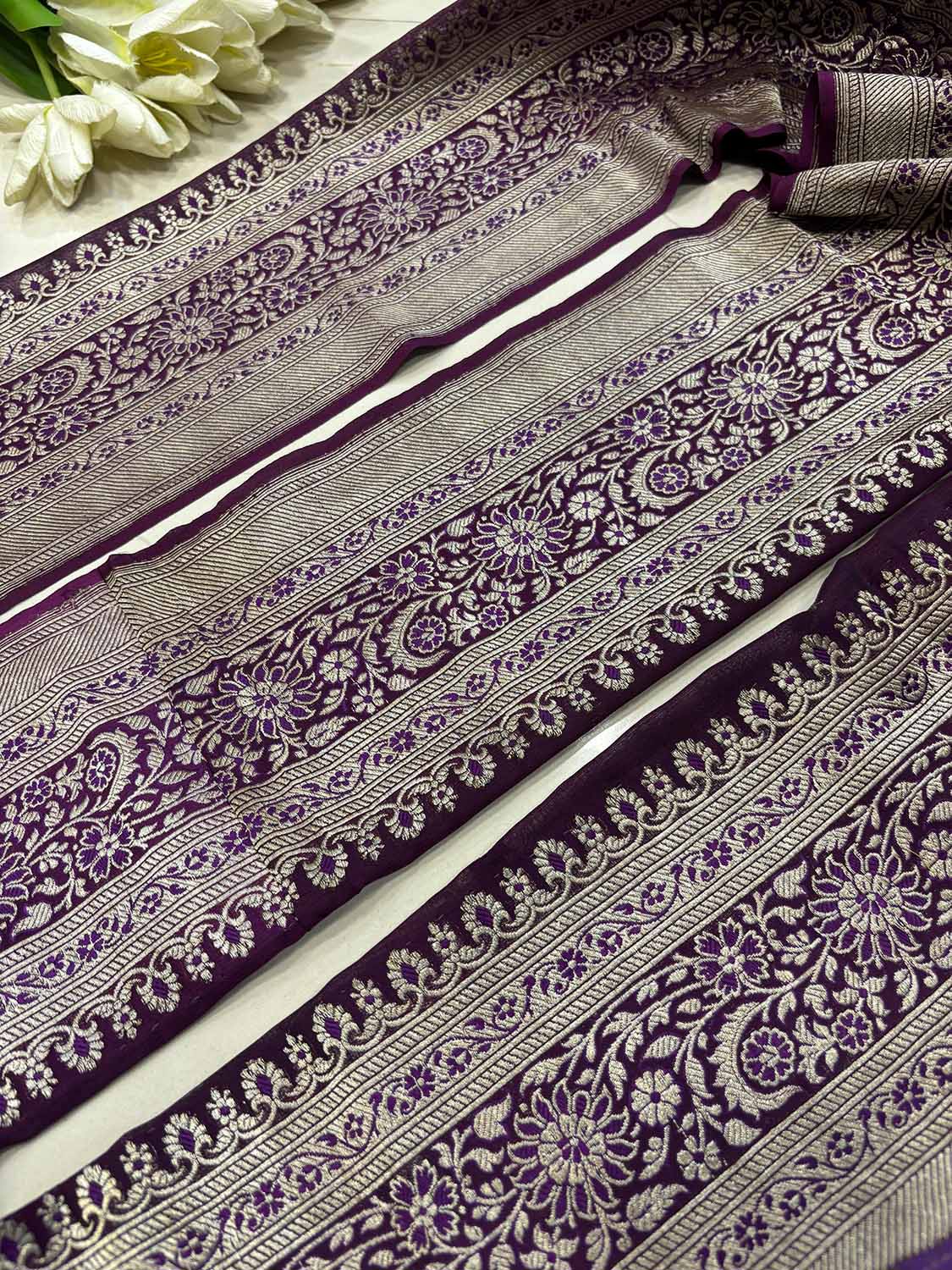 Purple Banarasi Handloom Vintage Pure Silk Border ( 1 Mtr ) - Luxurion World