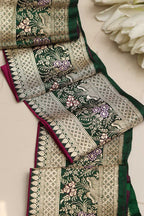 Green Banarasi Handloom Vintage Pure Silk Border ( 1 Mtr ) - Luxurion World